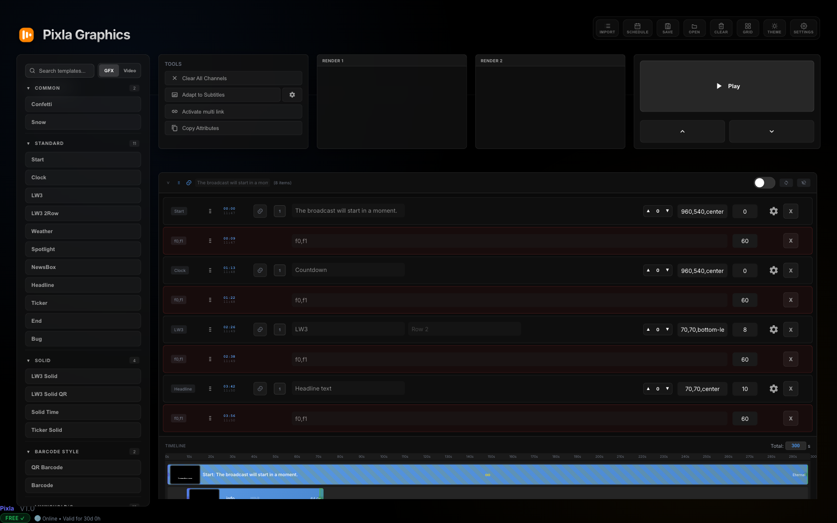 Pixla controller with playlist, buckets, and timeline