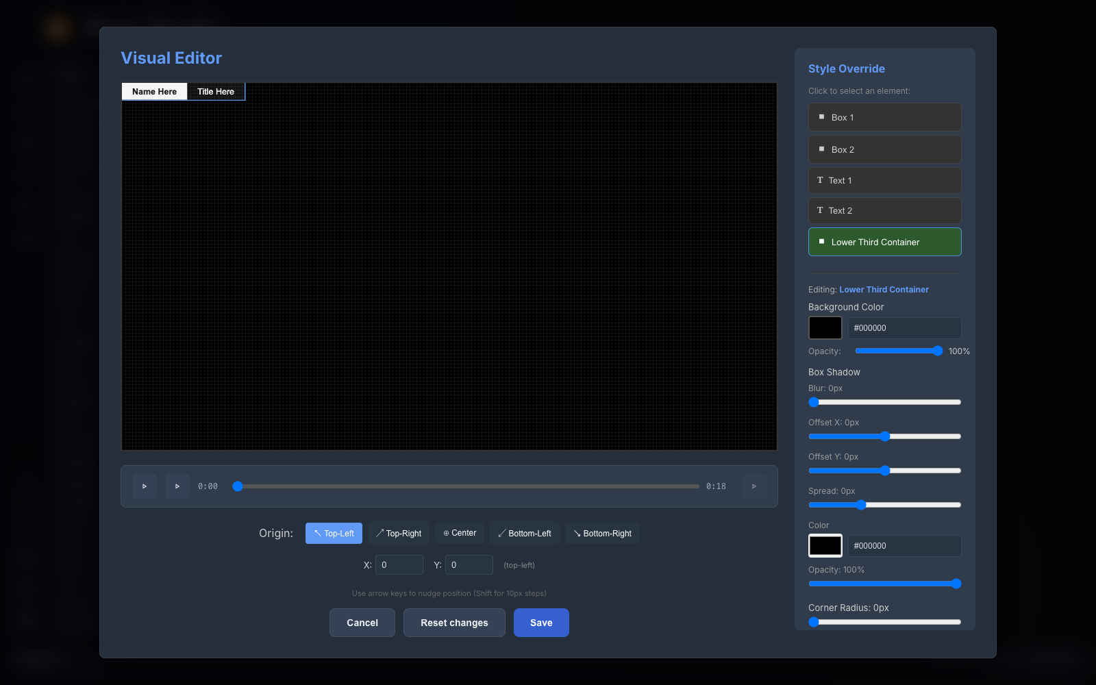Pixla Graphic Container style controls for a lower third
