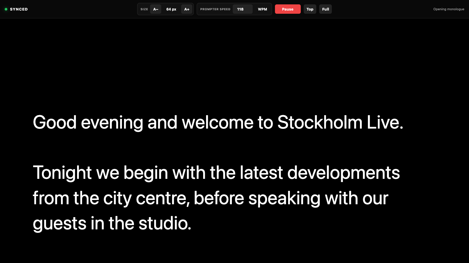 Pixla Prompter with synchronized script and speed controls